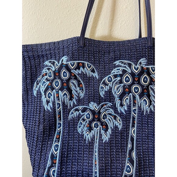 Vera Bradley Tote Bag Womens Carry All Navy Blue White Palm Trees Beachy Boho - Picture 3 of 7